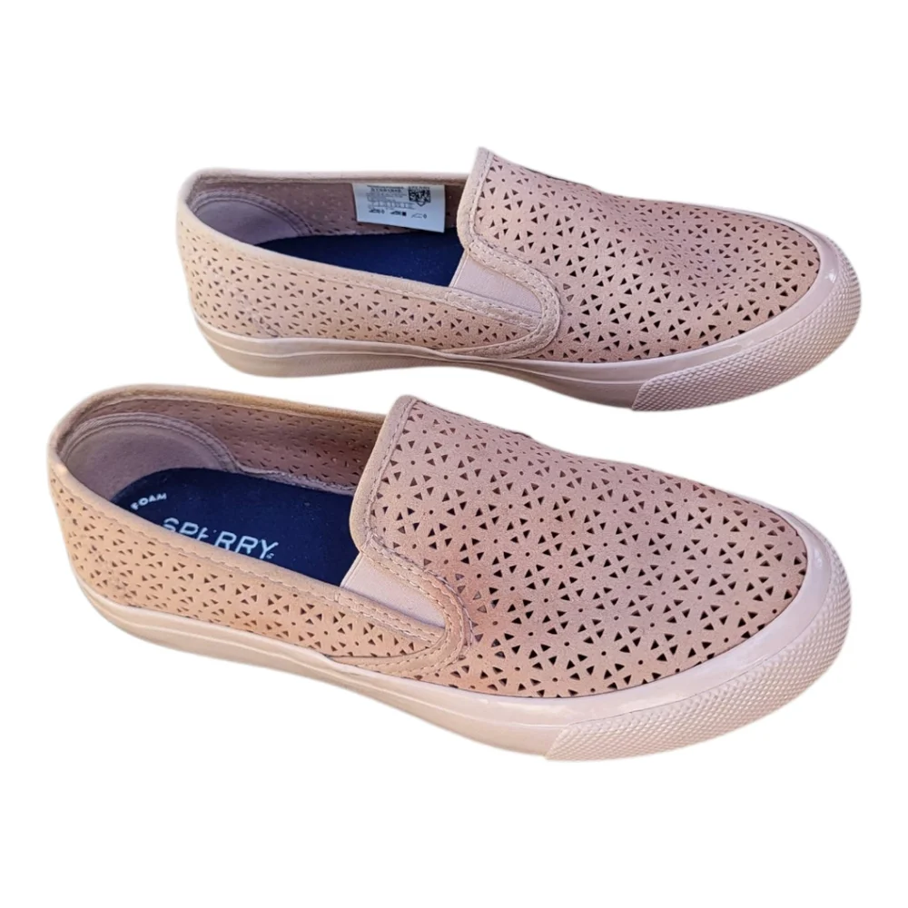 Sperry Women’s Light Pink Seaside Nautical Perforated Slip-On Shoes- Size 7 - Picture 2 of 6
